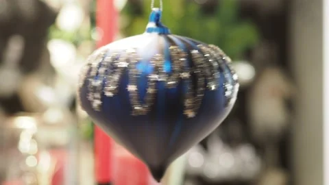 Blue, Sparkly Rotating Christmas Tree Decoration, London, UK Stock Footage 225289947