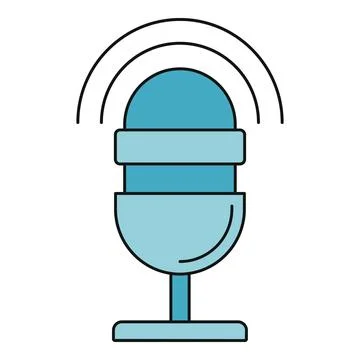 Blue speaking microphone producing sound waves icon Stock-Illustration