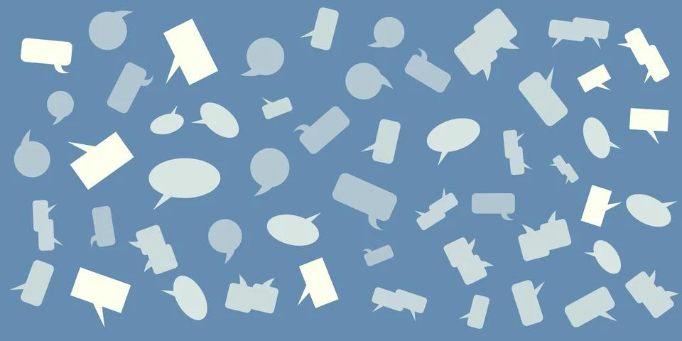 Blue Speech and Thought Bubbles, Simple Text Boxes,Communication Symbols - .. Stock Illustration