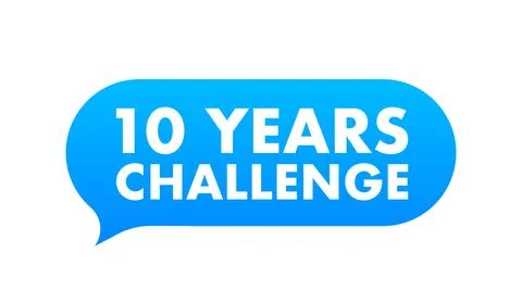 Blue Speech Bubble with 10 Years Challenge Text for Social Media Campaigns and Stock-Illustration