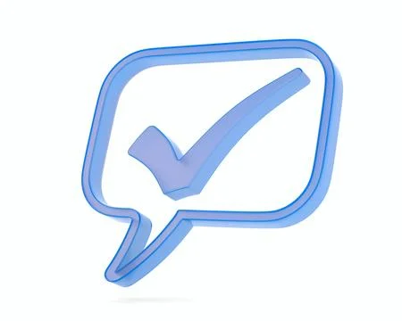Blue Speech bubble and checkbox on white background. Isolated 3D illustration 스톡 일러스트