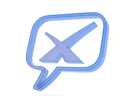 Blue Speech bubble and rejection sign on white background. Isolated 3D illu.. 스톡 일러스트