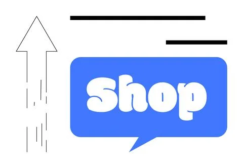 Blue Speech Bubble with Bold Shop Text and Upward Arrow Vector Illustrazione stock