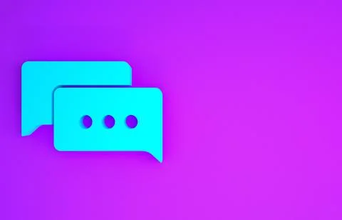 Blue Speech bubble chat icon isolated on purple background. Message icon. Com Illustrazione stock