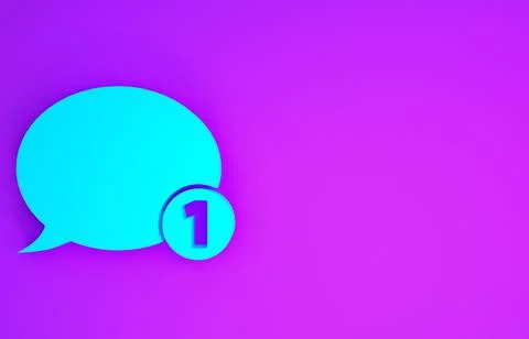 Blue Speech bubble chat icon isolated on purple background. Message icon. Com Illustrazione stock