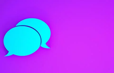 Blue Speech bubble chat icon isolated on purple background. Message icon. Com 스톡 일러스트