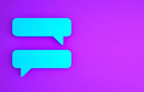 Blue Speech bubble chat icon isolated on purple background. Message icon. Com Illustrazione stock