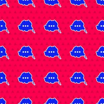 Blue Speech bubble chat icon isolated seamless pattern on red background 스톡 일러스트