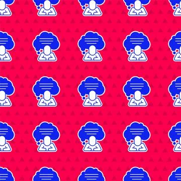 Blue Speech bubble chat icon isolated seamless pattern on red background 스톡 일러스트