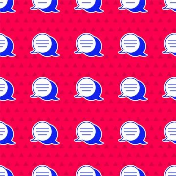 Blue Speech bubble chat icon isolated seamless pattern on red background Stock Illustration