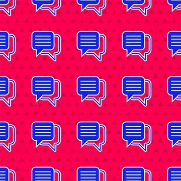 Blue Speech bubble chat icon isolated seamless pattern on red background 스톡 일러스트
