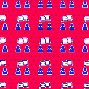 Blue Speech bubble chat icon isolated seamless pattern on red background Stock Illustration