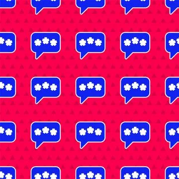 Blue Speech bubble chat icon isolated seamless pattern on red background 스톡 일러스트