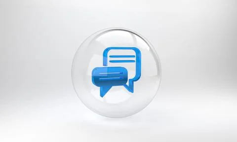 Blue Speech bubble chat icon isolated on grey background. Message icon. Commu Illustrazione stock