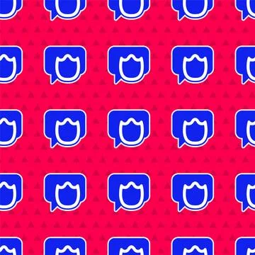 Blue Speech bubble chat icon isolated seamless pattern on red background Illustrazione stock