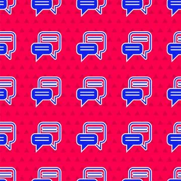 Blue Speech bubble chat icon isolated seamless pattern on red background. M.. 스톡 일러스트