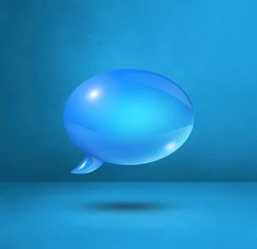 Blue speech bubble on cyan square background 3D blue speech bubble isolate... Stock Photos