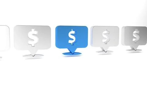 Blue Speech bubble with dollar icon isolated on white background. Badge for.. Stock Illustration
