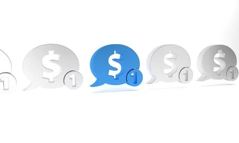 Blue Speech bubble with dollar icon isolated on white background. Badge for.. Stock Illustration