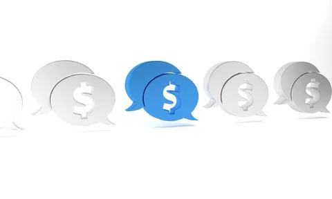 Blue Speech bubble with dollar icon isolated on white background. Badge for.. Stock Illustration