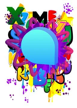 Blue Speech Bubble Graffiti with purple elements on abstract Background. Ur.. Stock Illustration