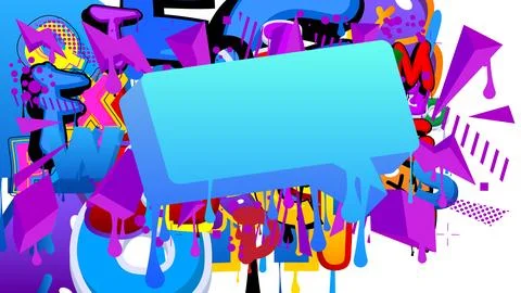 Blue Speech Bubble Graffiti with purple elements on abstract Background. Ur.. Stock Illustration