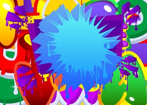 Blue Speech Bubble Graffiti with purple elements on abstract Background. Ur.. Illustrazione stock
