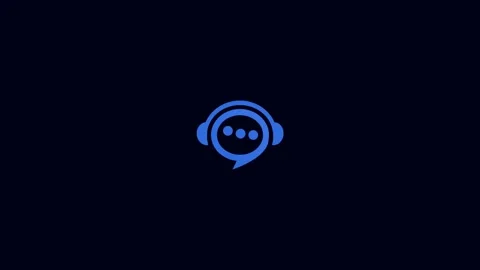 Blue speech bubble with headphones and dots logo on dark animation backgrou.. Stock Footage 321854904