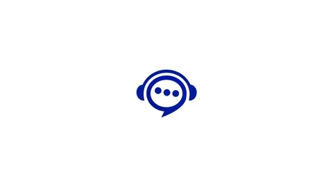 Blue speech bubble with headphones and dots logo on animation white backgro.. Stock Footage 321854905