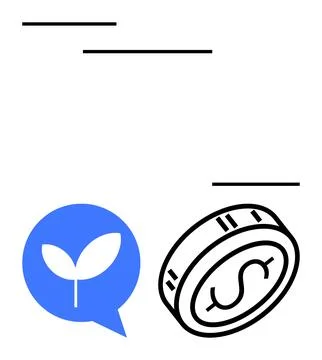 Blue speech bubble with a leaf and a dollar coin illustrating environmental s Stock Illustration