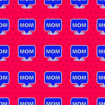 Blue Speech bubble mom icon isolated seamless pattern on red background. Happy Stock Illustration