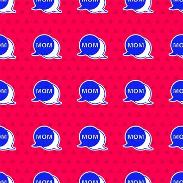 Blue Speech bubble mom icon isolated seamless pattern on red background. Happy Stock Illustration