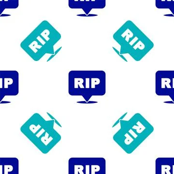 Blue Speech bubble rip death icon isolated seamless pattern on white background Illustrazione stock