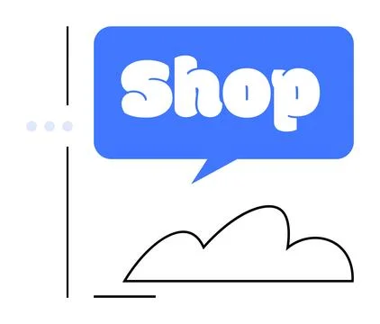 Blue Speech Bubble with Shopping Text and Cloud Outline Stock Illustration