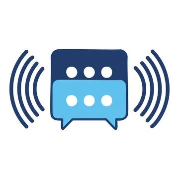 Blue speech bubble with signal waves. Abstract icon of a speech bubble with.. Stock Illustration