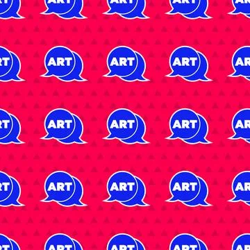 Blue Speech bubble with text art icon isolated seamless pattern on red Stock Illustration