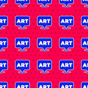 Blue Speech bubble with text art icon isolated seamless pattern on red Stock Illustration