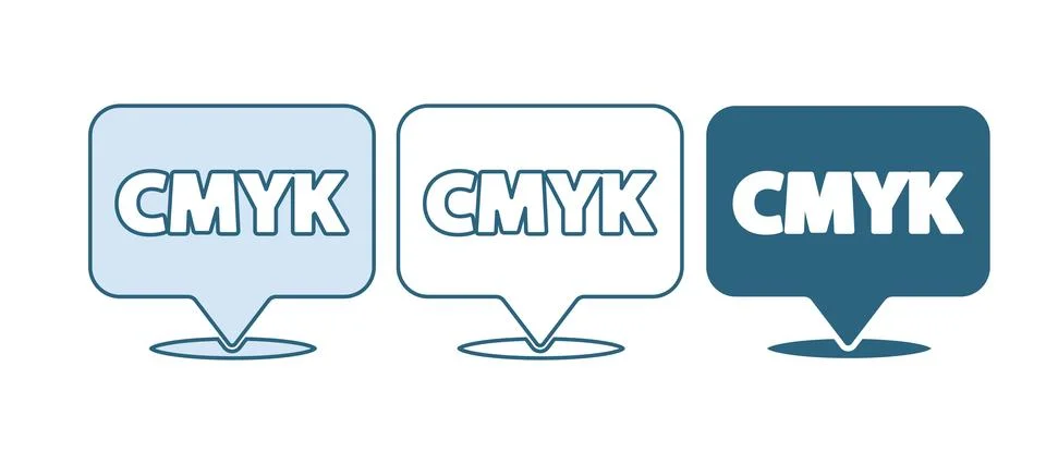 Blue Speech bubble with text CMYK icon isolated on white background.  Vector Stock Illustration
