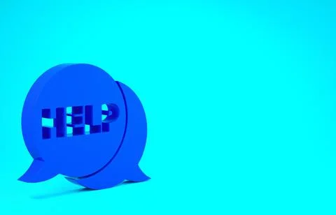 Blue Speech bubble with text Help icon isolated on blue background. Minimalis Stock Illustration