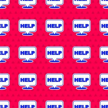 Blue Speech bubble with text Help icon isolated seamless pattern on red Stockillustratie