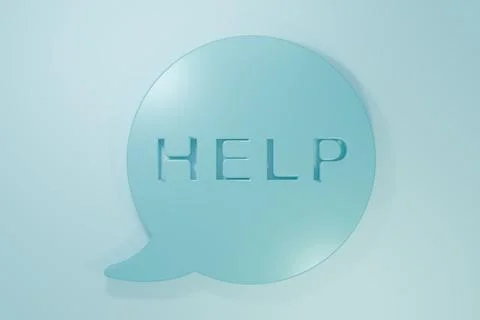 Blue Speech bubble with text Help icon isolated on blue background. Minimal.. Stock Illustration