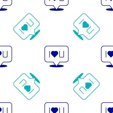 Blue Speech bubble with text I love you icon isolated seamless pattern on w.. Ilustración de archivo
