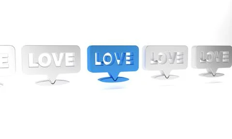 Blue Speech bubble with text love icon isolated on white background. Valent.. Stock Illustration