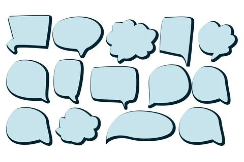 Blue Speech bubbles with black shadow in cartoon doodle style. Stock Illustration