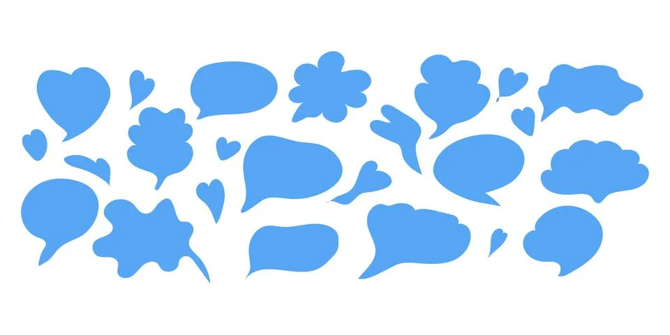 Blue Speech bubbles in doodle style. Cloud textbox hand drawn set. Stock Illustration