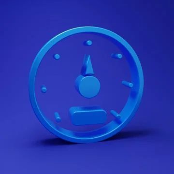 Blue Speedometer icon isolated on blue background. Minimalism concept. 3D r.. Stock Illustration