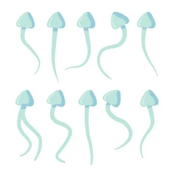 Blue sperm set. Different types including double-tailed sperm. Semen symbol. Stock Illustration