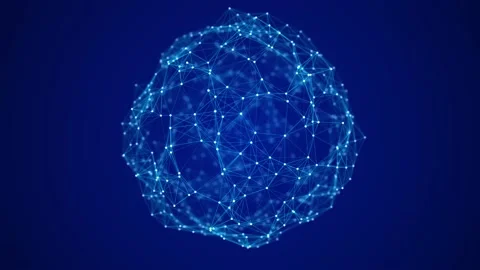 Blue sphere consisting of points and lines. Technology grid sphere. Stockbeeldmateriaal 147442111