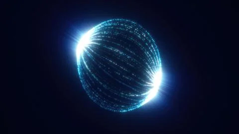 A blue sphere dotted with lights, floating in a dark expanse, reminiscent o.. Illustrazione stock