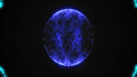 A blue sphere dotted with lights, floating in a dark expanse, reminiscent o.. Illustrazione stock